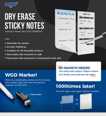 8.5x11 Droge de duim wist de Zelfklevende Whiteboard-Stroken van de Bladenpvc WGO Band